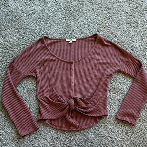 Express Mauve Ribbed Tie-Front Blouse